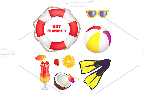 Hot Summer Items Collection Vector