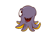 Adorable purple octopus with happy