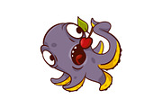 Funny purple octopus eating red