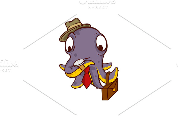 Purple octopus businessman with