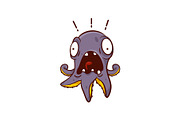 Purple octopus with scared face