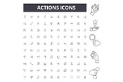 Actions line icons, signs, vector