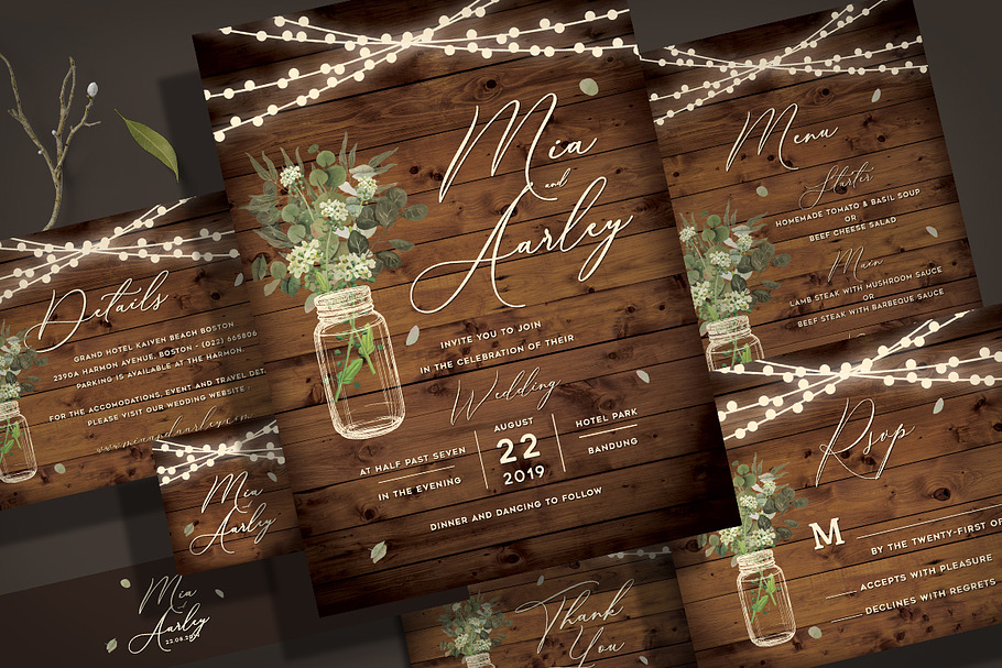 Rustic Wedding Invitation Set in Card Templates - product preview 8