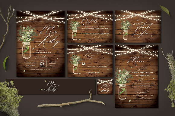 Rustic Wedding Invitation Set in Card Templates - product preview 1