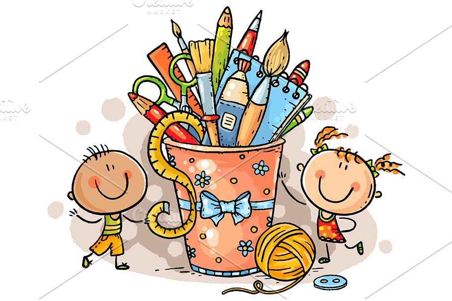 Creative kids with crafting tools