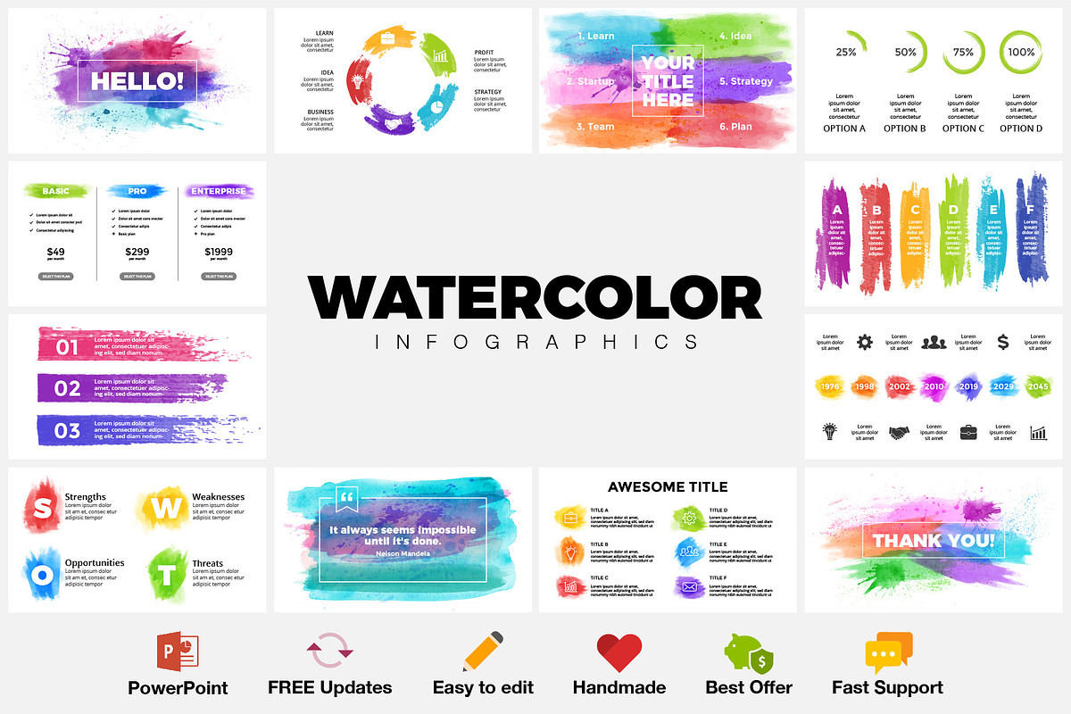 Watercolor Infographics. PowerPoint in Templates - product preview 8