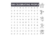 Celebrating people line icons, signs