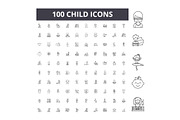 Child line icons, signs, vector set