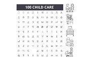 Child care line icons, signs, vector