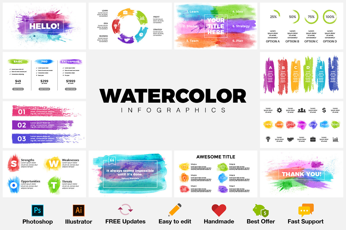 Watercolor Infographics FREE Updates in Illustrations - product preview 8