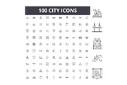 City line icons, signs, vector set