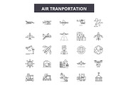 Air transportation line icons, signs