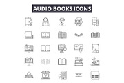 Audio books line icons, signs set