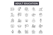Adult education line icons, signs