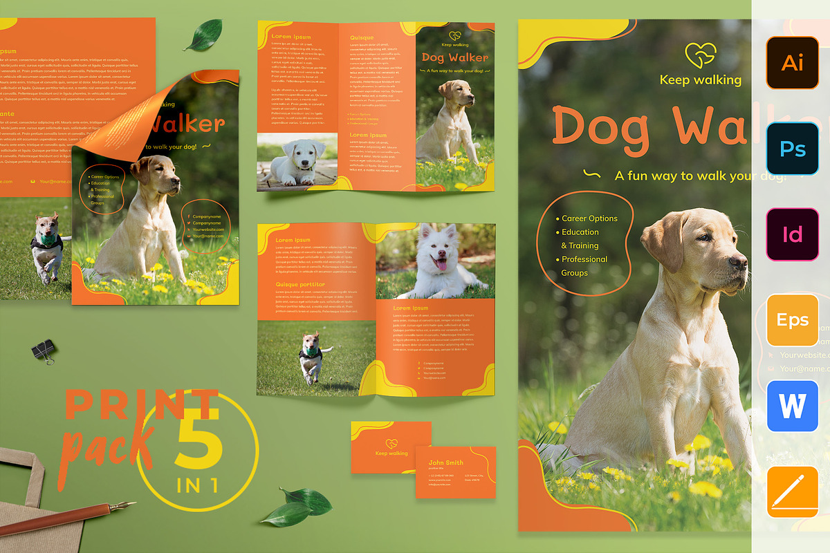 Dog Walker Print Pack in Invitation Templates - product preview 8