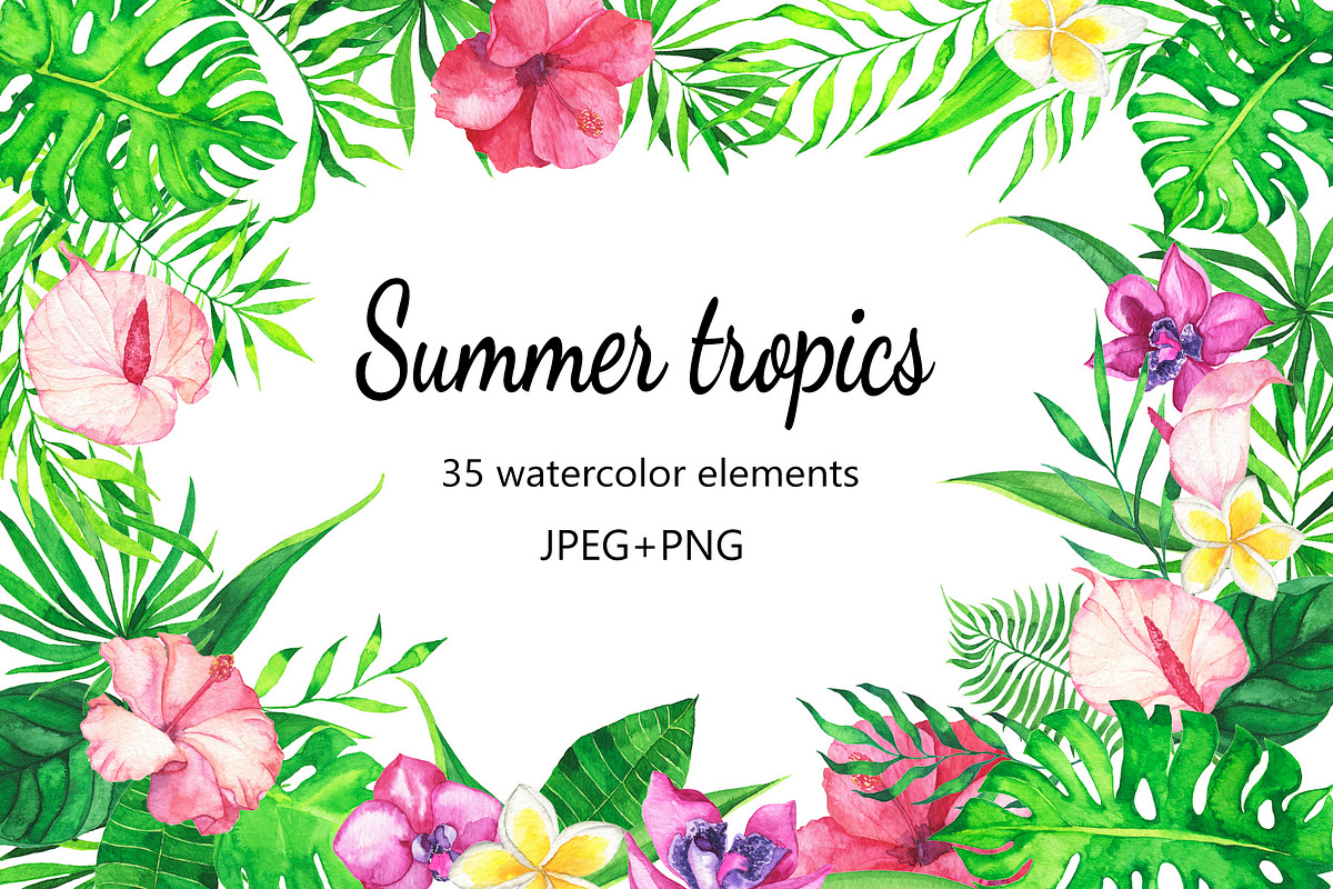 Tropic watercolor flower set in Illustrations - product preview 8