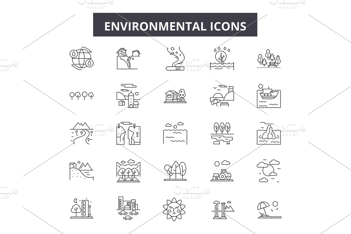 Environmental line icons, signs set in Illustrations - product preview 8