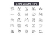 Environmental line icons, signs set