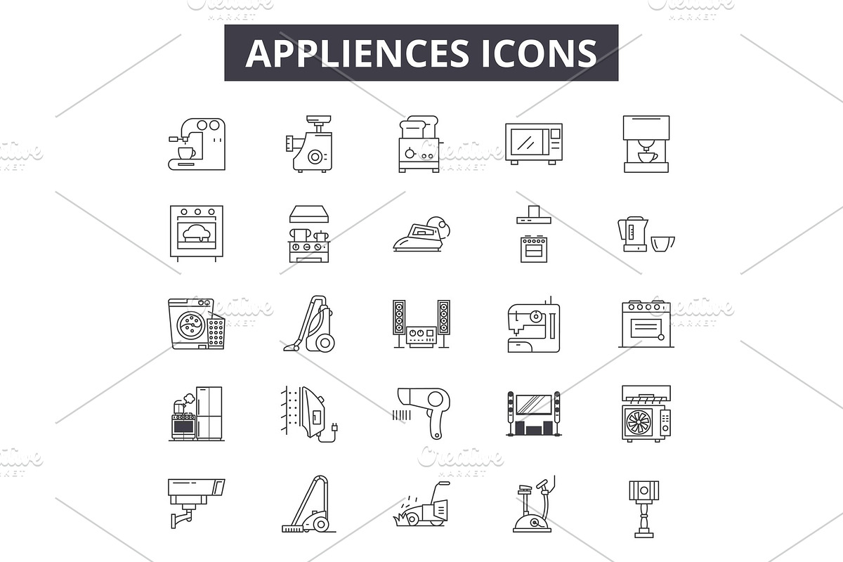 Appliances line icons, signs set in Illustrations - product preview 8