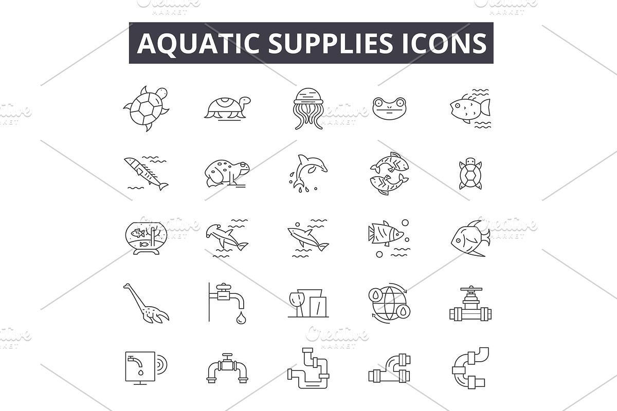 Aquatic supplies line icons, signs in Illustrations - product preview 8