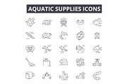 Aquatic supplies line icons, signs
