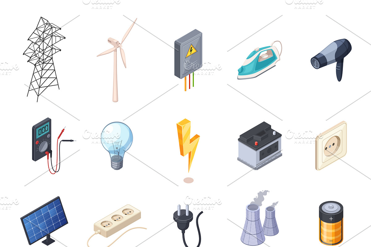 Electricity isometric icons set in Icons - product preview 8