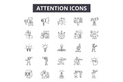 Attention line icons, signs set