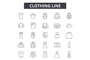 Clothing line line icons, signs set