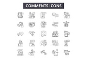 Comments line icons, signs set