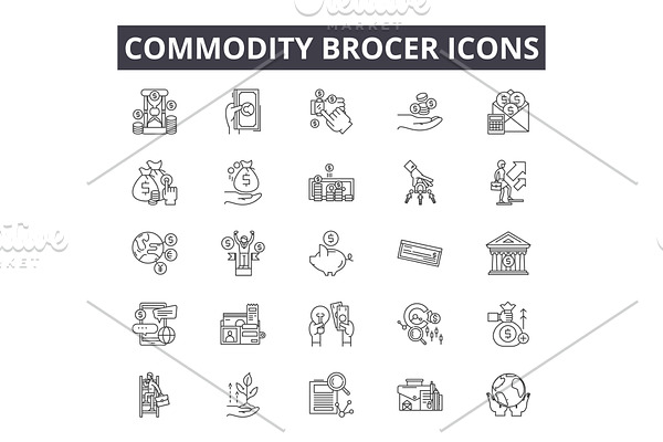 Commodity brocer line icons, signs