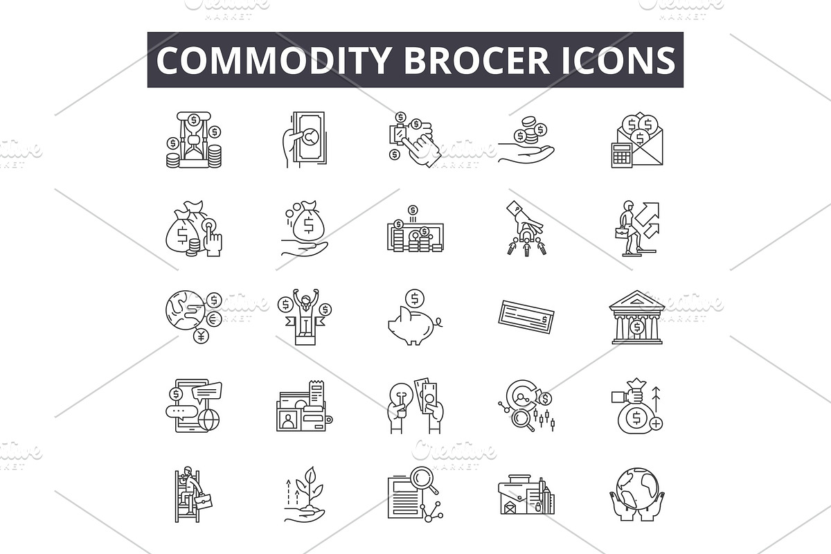 Commodity brocer line icons, signs in Illustrations - product preview 8