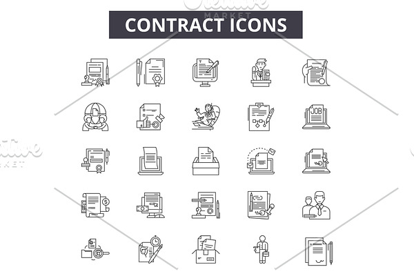 Contract line icons, signs set