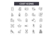 Cost line icons, signs set, vector