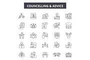 Councelling line icons, signs set
