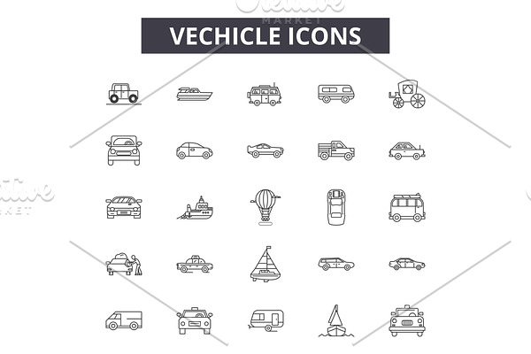Vechicle line icons, signs set