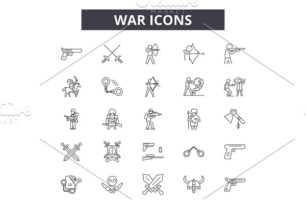 War line icons, signs set, vector