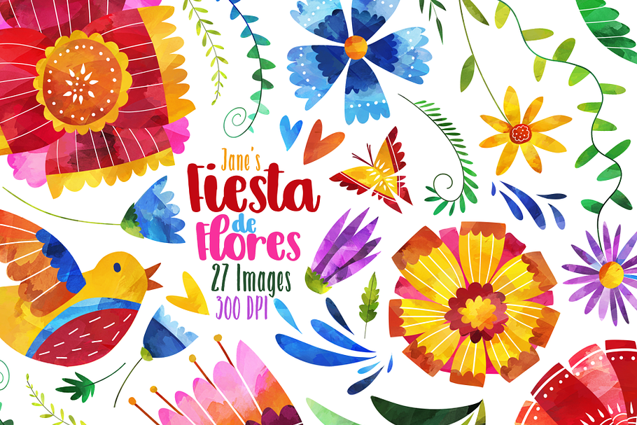 Watercolor Fiesta de Flores Clipart