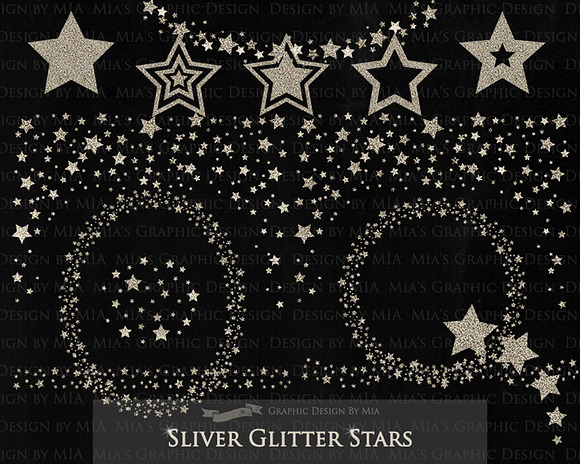 Silver Glitter Stars Clip Art in Illustrations - product preview 1