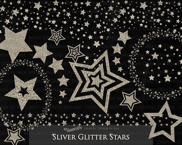 Silver Glitter Stars Clip Art in Illustrations - product preview 2