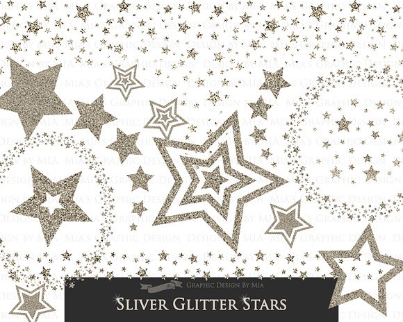 Silver Glitter Stars Clip Art in Illustrations - product preview 3