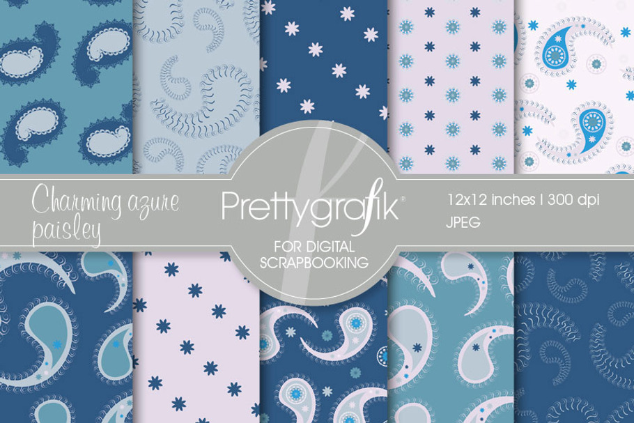 blue paisley digital paper in Patterns - product preview 8