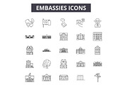 Embassies line icons, signs set