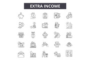 Extra income line icons, signs set