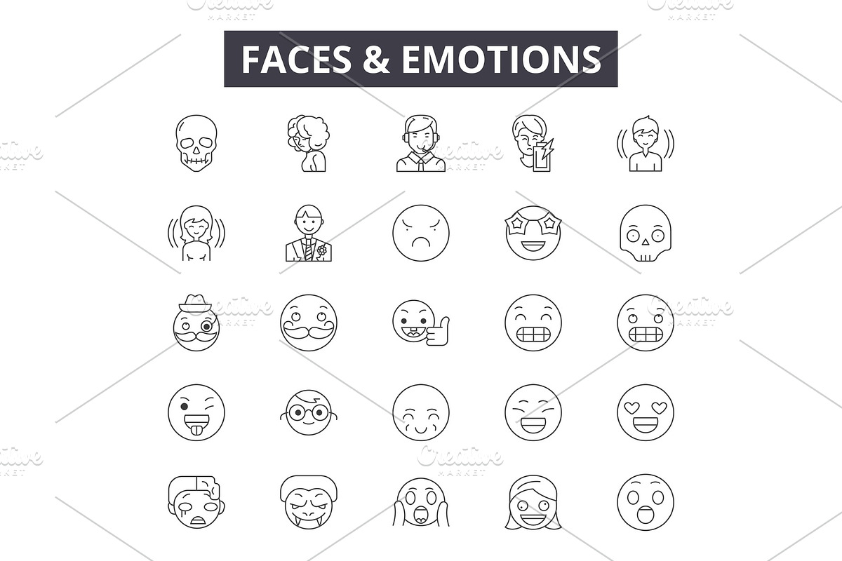 Faces & emotions line icons, signs in Illustrations - product preview 8