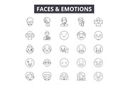 Faces & emotions line icons, signs