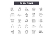 Farm shop line icons, signs set