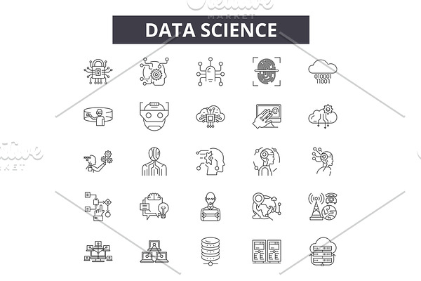 Data science line icons, signs set