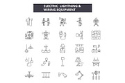 Electric lightning line icons, signs