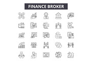 Finance broker line icons, signs set