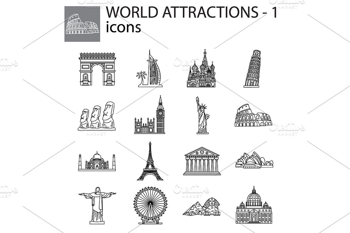 World Attractions vector line icons in Icons - product preview 8